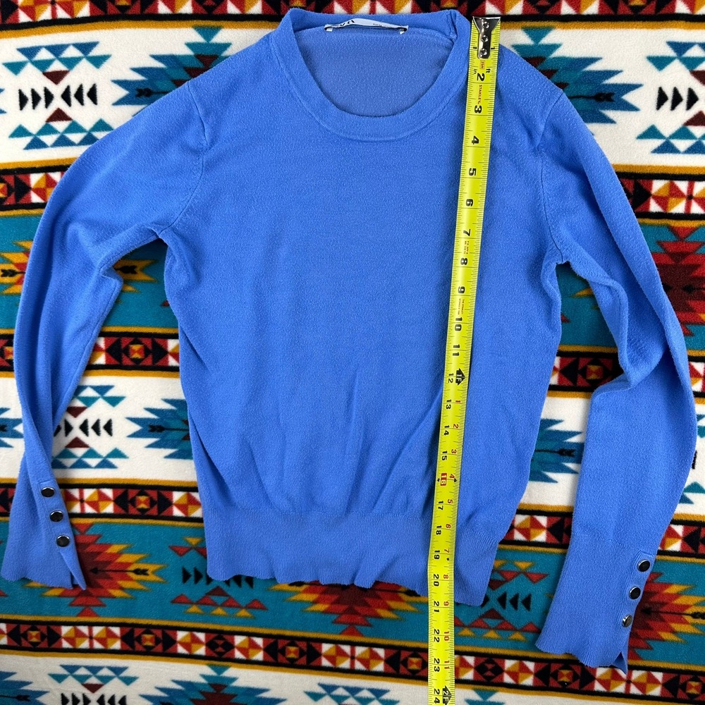 Zara Knit Sweater Button Cuff Long Sleeve Periwinkle Blue Top Size M - Picture 4 of 6